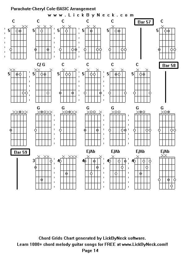 Chord Grids Chart of chord melody fingerstyle guitar song-Parachute-Cheryl Cole-BASIC Arrangement,generated by LickByNeck software.